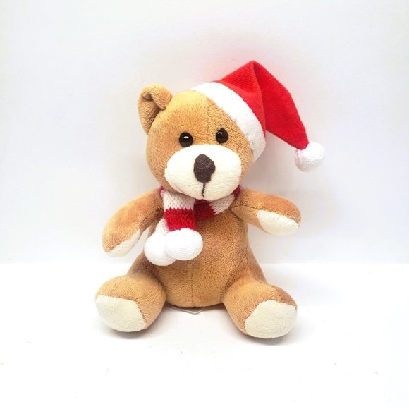 Ideen Welt German Plush Teddy Bear Santa Hat Christmas Stuffed Animal 5" - Picture 1 of 6